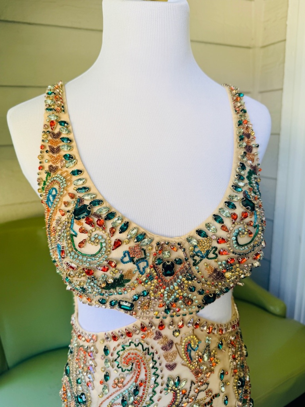 ROBERTO CAVALLI Multicolor Beaded and Gem Embellished Dress in Nude